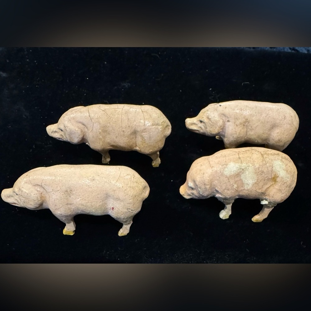 Antique Set of Four German Putz Stick Leg Pigs